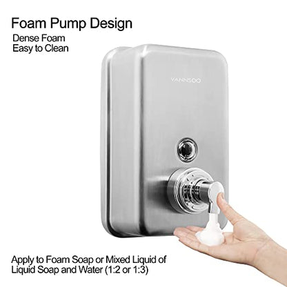 Commercial Wall Mount Stainless Steel Foaming Soap Dispenser, 40 oz (1200ml) Industrial Refillable Foam Hand Sanitizer Dispensers for Bathroom and Kitchen | 40 oz (1200ml) Industrial Refillable Foam Hand Sanitizer Dispensers for Bathroom and Kitchen - siz