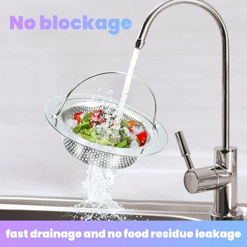2 Pack Kitchen Sink Drain Strainer with Handle, Stainless Steel Large Kitchen Sink Drain Basket Food Catcher, Outer Diameter 4.5 Inch, Rust Free