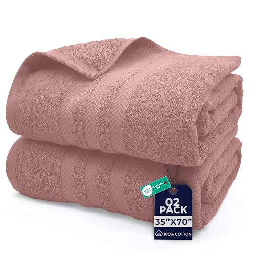 DAN River 2 Pack Bath Sheets Extra Large 35x70, Large Bath Towels for Adults, XL Oversized Heavy Duty Towel Set, 600 GSM 100% Ring Spun Cotton, Soft Quick Dry, Dusty Rose - color: Dusty Rose, size: Bath Sheet 35x70" (PK 2)