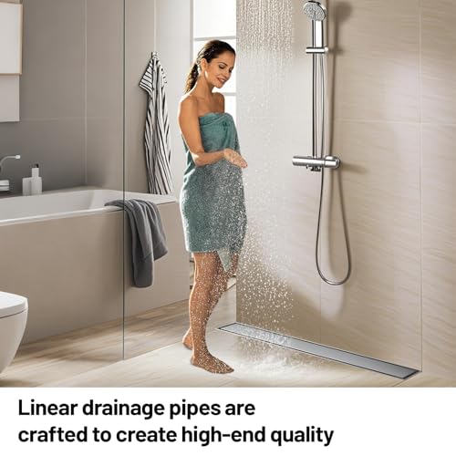 Linear Shower Drain, 304 Stainless Steel with Adjustable Leveling Feet, Hair Strainer,Reversely Install Place to Create an Invisible Floor Drain - Silver -12-Inch - color: Silver, size: 12inch