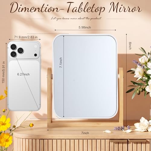 6 Pack Bridesmaid Gifts Double Sided Makeup Mirror, Wedding Favors 1X/3X Magnifying Vanity Mirrors with Bamboo Stand, 360 Degree Swivel Portable Tabletop Mirror for Women Bridal Shower