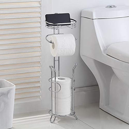 SunnyPoint Bathroom Heavyweight Toilet Tissue Paper Roll Storage Holder Stand with Reserve and Shelve, The Reserve Area Has Enough Space to Store Mega Rolls. (Chrome) - color: Chrome