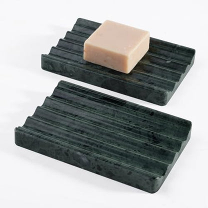 Karibiber 2 Pcs Soap Holder for Bathroom, Marble Soap Dish for Kitchen Countertop, Green Soaps Tray with Creative Wavy Design, Soaps Saver for Bath Tub, Sponges, Indian Natural Stone - color: Green