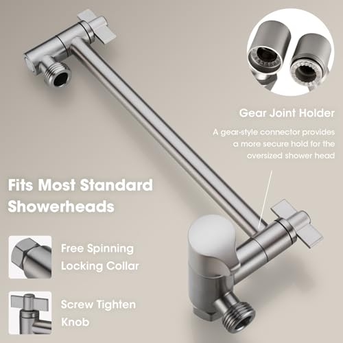 TRUSTMI Shower Arm Diverter, Adjustable High Rise or Lower Shower Head, 10 Inch Extension, Brushed Nickel - color: Brushed Nickel