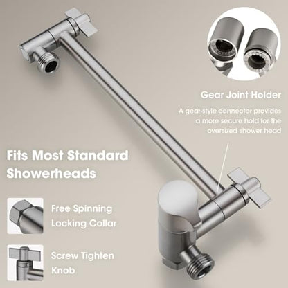 TRUSTMI Shower Arm Diverter, Adjustable High Rise or Lower Shower Head, 10 Inch Extension, Brushed Nickel - color: Brushed Nickel