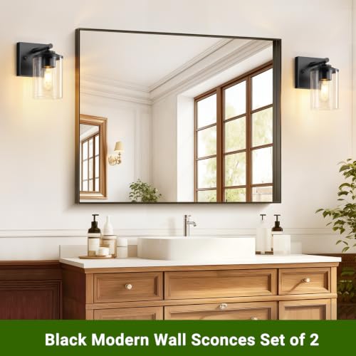 Wall Sconces Set of Two, Modern Bathroom Sconces with Clear Glass Shade, Matte Black Vanity Lights for Bathroom, Farmhouse Wall Light Fixtures for Mirror, Bedroom, Living Room - size: 1-Light (2 Pack)