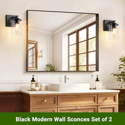 Wall Sconces Set of Two, Modern Bathroom Sconces with Clear Glass Shade, Matte Black Vanity Lights for Bathroom, Farmhouse Wall Light Fixtures for Mirror, Bedroom, Living Room - size: 1-Light (2 Pack)