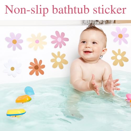 72 PCS Original Non Slip Bathtub Stickers,Flowers Skidproof Shower Sticker with Premium Scraper,Bathtub Non Slip Stickers for Bathroom Decor(Pink,White)