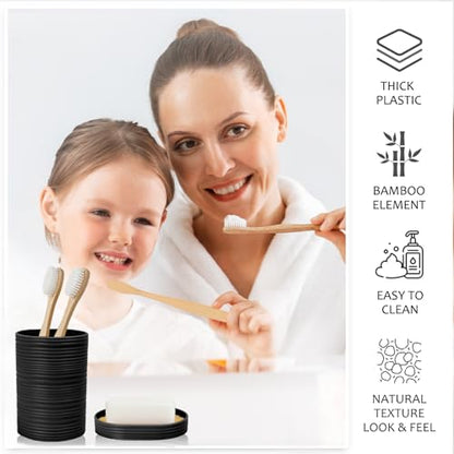 CERBIOR Bathroom Accessories Set Bath Ensemble Includes Soap Dispenser, Toothbrush Holder, Toothbrush Cup, Soap Dish for Decorative Countertop and Housewarming Gift (Black Spiricle) - style: Shiny Black