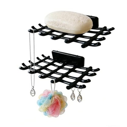 2-Pack Adhesive Soap Holder, No Drill Wall Mounted Self Draining Soap Dish for Shower Bathroom Kitchen(Black) - color: Black