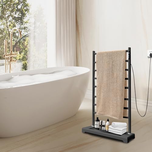Heated Towel Racks for Bathroom,Smart 8-Bar Towel Warmer with Digital Touchscreen-Marble Base,Adjustable 115-155°F & 1-8H Timer,Freestanding Bathroom Heater for Spa Luxury,Grey