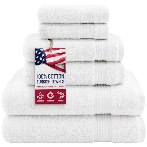 Hotel & Spa Quality Super Absorbent and Soft, Cotton, 6 Piece Turkish Towel Set for Kitchen and Decorative Bathroom, Includes 2 Bath Towels 2 Hand Towels 2 Washcloths, Snow White - color: White, size: XL 6PC