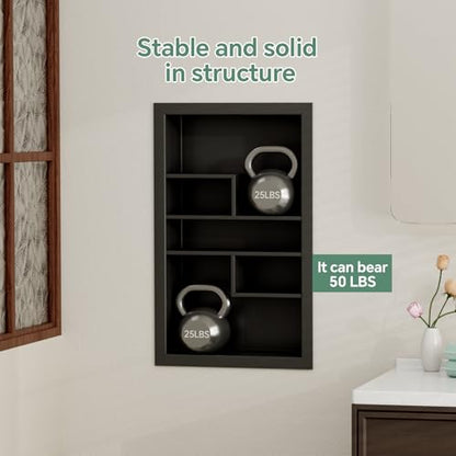 Stainless Steel Recessed Medicine Cabinet 14 * 24, Rust-proof Metal Wall Niche, In Wall Shower Niche Shelf Insert Replacement, Recessed Medicine Cabinets for Drywall, with 5 Compartments, Black - color: Black, size: 24''H * 14''W (5 Compartments)