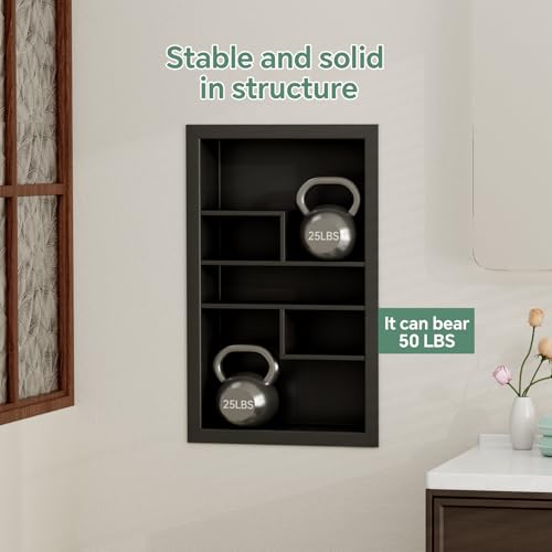 Stainless Steel Recessed Medicine Cabinet 14 * 24, Rust-proof Metal Wall Niche, In Wall Shower Niche Shelf Insert Replacement, Recessed Medicine Cabinets for Drywall, with 5 Compartments, Black - color: Black, size: 24''H * 14''W (5 Compartments)
