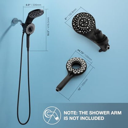 High Pressure Rain Shower Head with Handheld Spray Combo Fixed Showerhead Dual Shower Head Set 10 Sprays Detachable Hand Held Showerheads Built-in Magnetic System Matte Black - color: Matte Black