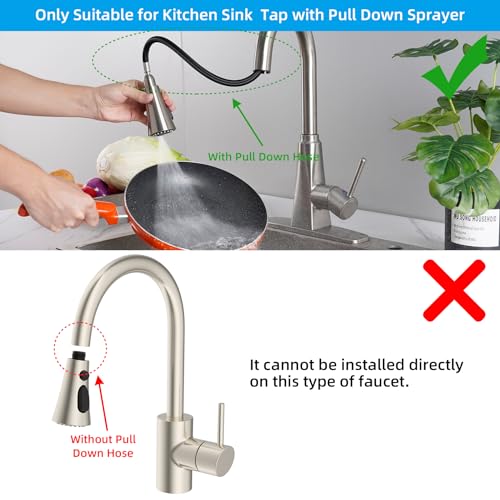 Hibbent 3-Function Pull Down Kitchen Faucet Head Replacement with 12 Adapters, NSF/ANSI/CAN 61 & CUPC Certified Sink Spray Nozzle, Compatible with Moen, Delta, Kohler Faucets, Brushed Nickel - color: Brushed Nickel