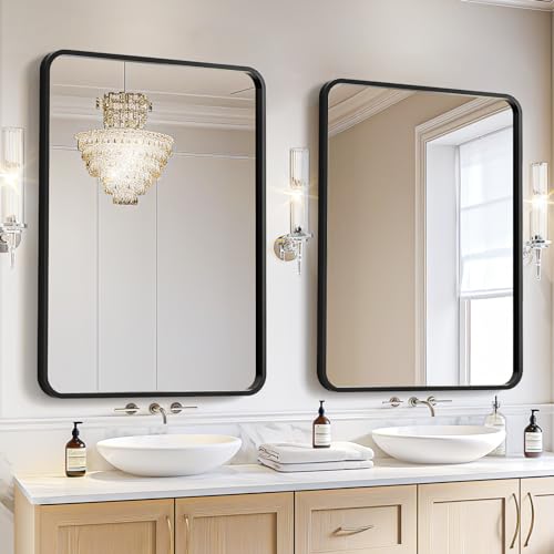 USHOWER 2-Pack Black Bathroom Mirrors Over Sink 22 x 30 Inch | Metal Framed Rectangle Vanity Mirror for Wall, Modern Farmhouse Mirror for Living Room, Bedroom, Entryway - color: Black, size: 22"Lx30"W-2pcs