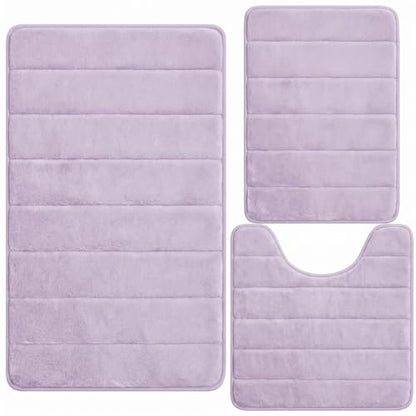 Bathroom Rugs Set 3 Piece, Memory Foam Bath Rugs, Non Slip Washable Bathroom Rug Set, Extra Soft Absorbent Bath Mats with U-Shaped Toilet Rug, Lavender - color: Lavender