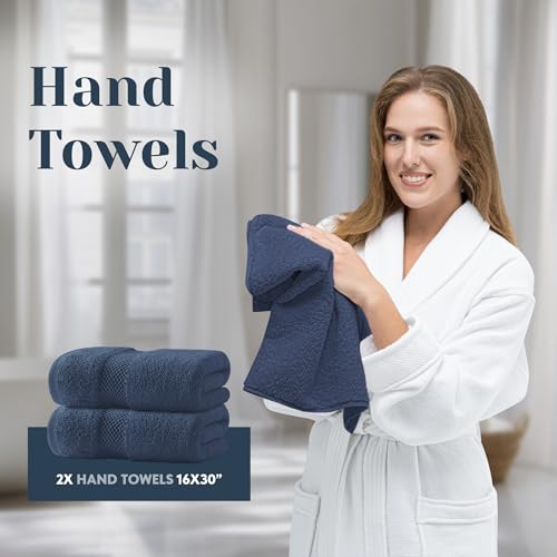 White Classic Luxury Bath Towel Set of 8 Pieces - 100% Turkish Cotton Highly Absorbent Towels for Bathroom, 2 Luxury Bath Towels 700GSM, 2 Hand Towels, 4 Washcloths, Navy - color: 15: Navy Blue