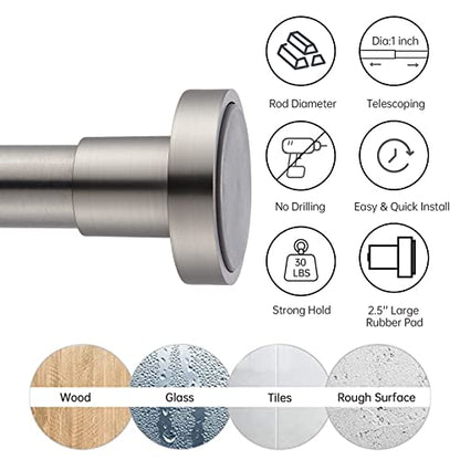 Shower Curtain Rod Tension- Never Rust No Drill Non-Slip Spring Tension Shower Rod, 43-73 inches 304 Stainless Steel, Brushed Nickel - color: Brushed Nickel, size: 43-73 Inches