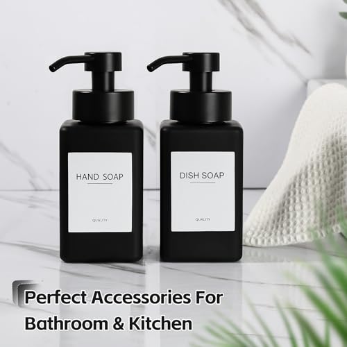 Black Foaming Hand Soap Dispenser, 12oz/350ml Glass Square Foam Soap Dispenser Set, 2Pcs Foaming Soap Dispenser with Foaming Pump, Refillable Soap Foam Dispenser for Bathroom, Kitchen - color: Black Bottle