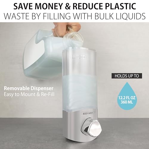 Better Living Products EURO, 1-Chamber, Satin Silver | 1 Chamber, No Drill, Soap and Sanitizer Dispenser, Shower Dispenser - color: Satin Silver, size: 1-Chamber