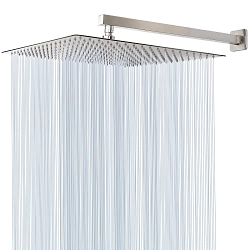 Shower Head with Extension Arm, High Pressure Square with ShowerArm, Stainless Steel Rainfall-Waterfall Full Body Coverage (16'' Shower with 20'' Arm, Brushed Nickel) - color: Brushed Nickel, size: 16'' Shower with 20'' Arm
