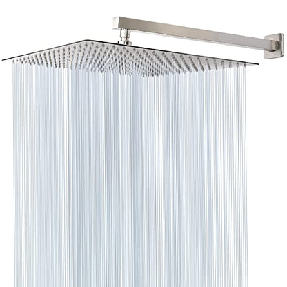 Shower Head with Extension Arm, High Pressure Square with ShowerArm, Stainless Steel Rainfall-Waterfall Full Body Coverage (16'' Shower with 20'' Arm, Brushed Nickel) - color: Brushed Nickel, size: 16'' Shower with 20'' Arm