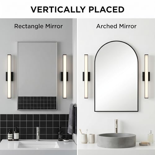 URSOLA 24" Modern LED Bathroom Light Fixtures, Matte Black 3CCT Dimmable Bathroom Vanity Light Over Mirror, Bathroom Vanity Bath Bar Lights with Double Layer Acrylic Shade - color: Matte Black, size: 24inch