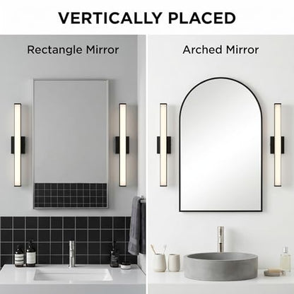 URSOLA 24" Modern LED Bathroom Light Fixtures, Matte Black 3CCT Dimmable Bathroom Vanity Light Over Mirror, Bathroom Vanity Bath Bar Lights with Double Layer Acrylic Shade - color: Matte Black, size: 24inch