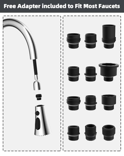 Hibbent 3-Function Pull Down Kitchen Faucet Head Replacement with 12 Adapters, NSF/ANSI/CAN 61 & CUPC Certified Sink Spray Nozzle, Compatible with Moen, Delta, Kohler Faucets, Chrome - color: Chrome
