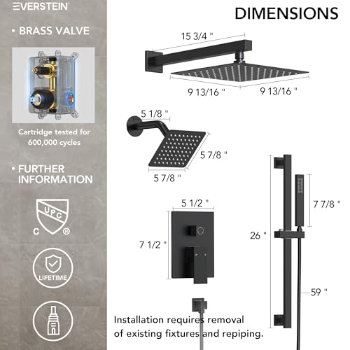10" High-Pressure Rainfall Shower Faucet with Handheld Spray, Wall Mount Dual Shower Head System with Slide Bar (Matte Black) - color: Black, style: Wall Mount-with Slide Bar
