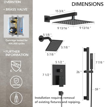 10" High-Pressure Rainfall Shower Faucet with Handheld Spray, Wall Mount Dual Shower Head System with Slide Bar (Matte Black) - color: Black, style: Wall Mount-with Slide Bar