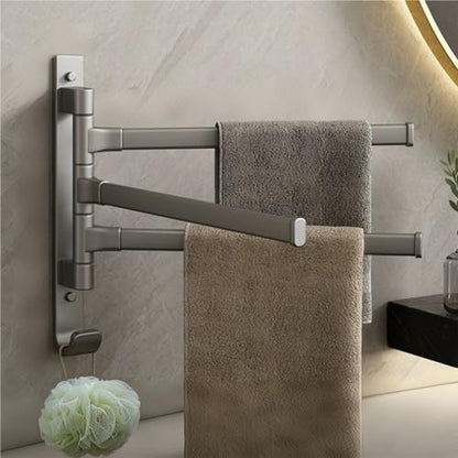 Towel Rack,180° Swivel Towel Rack,Advanced Materials Multi-Arm Towel Bar,Space Saving Wall Mounted Towel Holder with Hook,Rustproof Swing Out Towel Hanger for Bathroom,Kitchen(Gray,3 Poles) - color: Gray, size: 3 poles