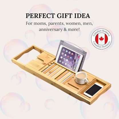 COLORANTIC | Bamboo Wood Bathtub Tray | Bathroom Caddy & Wine Holder | Cell Phone, iPad & Book Holder | Spa & Relaxation Gift for Women, Women & Parents | DIY Rustic Bath & Bathroom Organizer