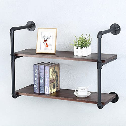 Industrial Pipe Shelves With Wood Planks,Rustic Pipe Shelving Wall Shelf | Metal Pipe Solid Pine Wood,Easy to Assemble,Wooden Board Thickness 0.78 In,For Bar Farmhouse Kitchen Office Bathroom,Bedroom - color: 2-layer, size: 30in