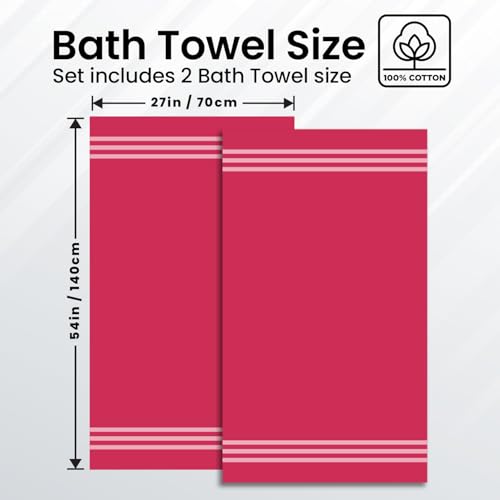 Infinitee Xclusives 100% Ring-Spun Cotton Bath Towels for Bathroom - Pack 2 | Luxury Super Soft, Absorbent & Quick-Drying |27x54 inches| Large Bathroom Towels Set |600 GSM| Gym, Shower, Spa & Hotel Use - color: Burgundy