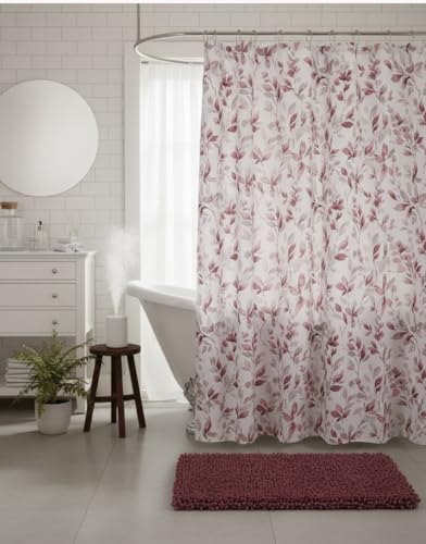 Hotel Quality Fabric Bathroom Shower Curtain: Floral Leaf Damask - Pink, Gray and White (72 x 70 inches) - color: Mikayla