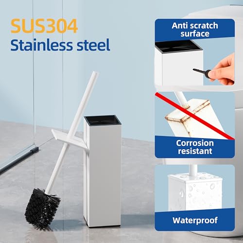 RUACQ Toilet Brush and Holder Set, Square, White, 2 Pack | SUS304 Stainless Steel Handle, Toilet Cleaner Brush with Durable Scrubbing Bristles, Splash-Proof - color: White, size: 2 packs