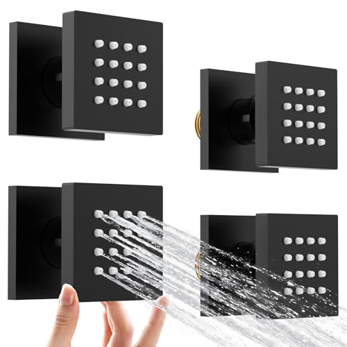 Shower Body Spray Jets with Adjustable Flow On Off Switch, Matte Black Shower Body Jets Wall Mount Massage Spa Jet, Flow control - color: Square-Matte Black