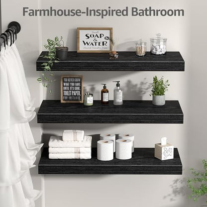 QEEIG 10" Deep Floating Shelves for Wall - 10 x 24 inch Book Shelf Bathroom Bedroom Kitchen Living Room Hanging Bookshelf Farmhouse Set of 3, Black (025-60B3) - color: B. Black, size: 23.6" x 10"