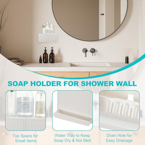 uxcell Soap Holder, 10 x 3.94 x 2 Inches Double Grid Wall Mounted No Drill Soap Dish for Shower, Bathroom & Kitchen - Self Draining Design Keeps Soap Dry (Khaki) - color: Khaki