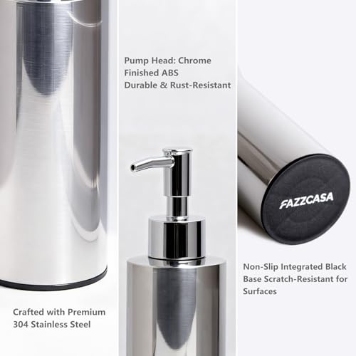 Stainless Steel Round Lotion Pump Dispenser (7.5OZ/220ML) | SUS304 soap dispenser which is suitable for kitchen and bathroom hand sanitizer and shower gel shampoo