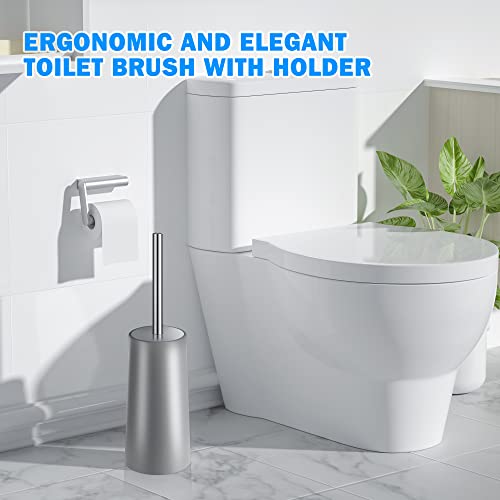 Toilet Brush and Holder, 2 Pack Toilet Brush with 304 Stainless Steel Long Handle, Toilet Bowl Brush for Bathroom Toilet-Ergonomic, Elegant,Durable (Grey) - color: Gray