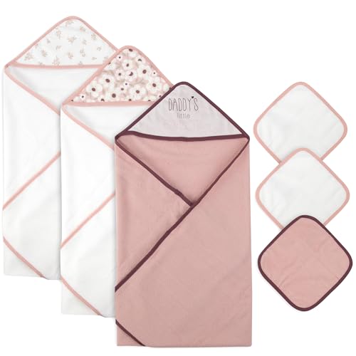 Hooded Baby Bath Towel and Washcloth 6 Piece Set for Newborns, Infants & Toddlers, Boys & Girls Baby Hooded Towels Set - color: Daddy's Little Sweetie