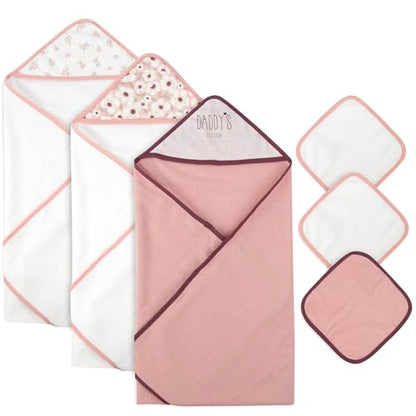 Hooded Baby Bath Towel and Washcloth 6 Piece Set for Newborns, Infants & Toddlers, Boys & Girls Baby Hooded Towels Set - color: Daddy's Little Sweetie