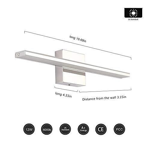 LED Vanity Light Bar 20 Inch Bathroom Light Fixtures 12W Over Mirror Lighting Chrome Vanity Lights Fixtures Modern Bathrooms Lamps Acrylic Bath Wall Light Fixtures - color: Chrome, size: 20 Inch