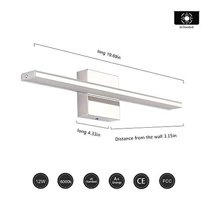 LED Vanity Light Bar 20 Inch Bathroom Light Fixtures 12W Over Mirror Lighting Chrome Vanity Lights Fixtures Modern Bathrooms Lamps Acrylic Bath Wall Light Fixtures - color: Chrome, size: 20 Inch