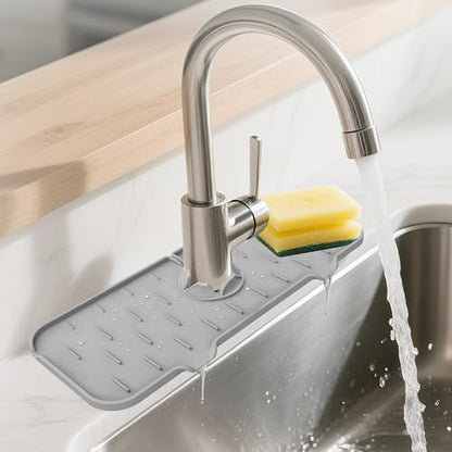 Kitchen Sink Splash Guard - Silicone Faucet Mat for Kitchen Sink Light Gray | Water catcher mat, Sink drain pad behind faucet, Sink rubber mat around faucet guard & draining mat, bathroom sink protector - color: Light Gray