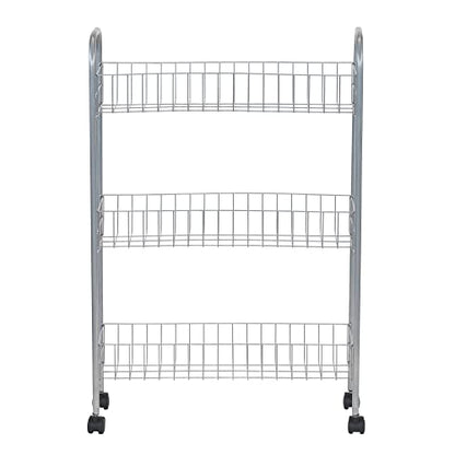 Household Essentials Slim Storage Cart, 3 Shelf Storage Cart with Wheels, Perfect for Laundry Rooms, Bathrooms, Pantries, Kitchens and More - style: 7" Silver - Basic